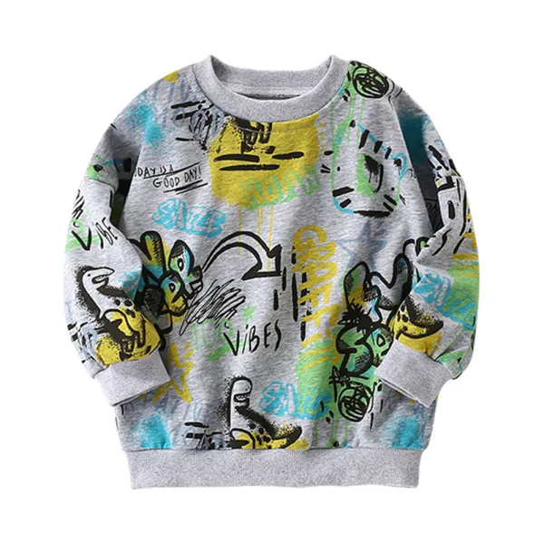 【18M-8Y】Unisex Casual Cotton Graffiti Printe Crewneck Sweatshirt - Popopieshop.com 
