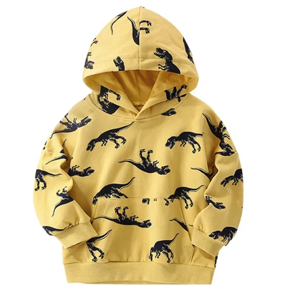 【18M-8Y】Boys Casual Cotton Yellow Dinosaur Print Hooded Sweatshirt - Popopieshop.com 