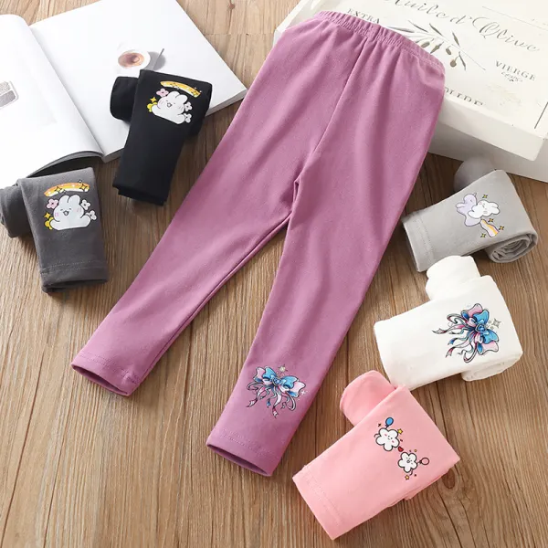 【2Y-12Y】Girls Cute Bow And Cartoon Print Leggings - Popopie.com 