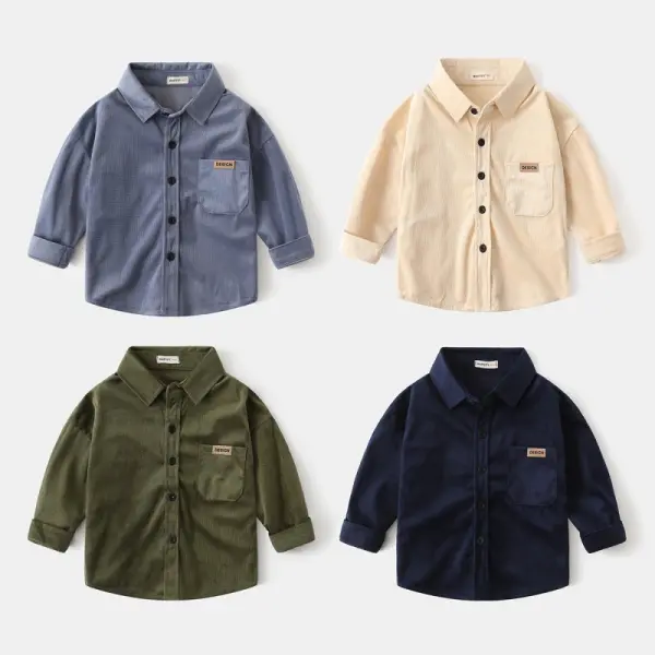 【18M-8Y】Boys Solid Color Corduroy Long Sleeve Shirt - Popopieshop.com 