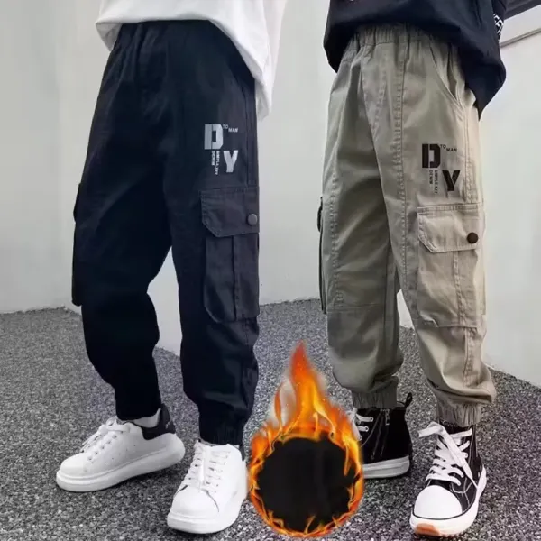 【4Y-15Y】Boys Casual Fleece Plush Keep Warm Cargo Pants - Popopieshop.com 