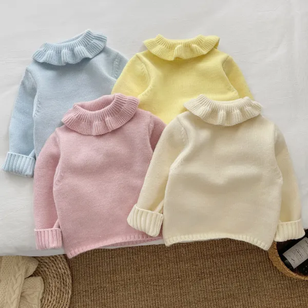 【3M-3Y】Baby Girl Sweet Solid Color Doll Collar Keep Warm Sweater - Popopieshop.com 