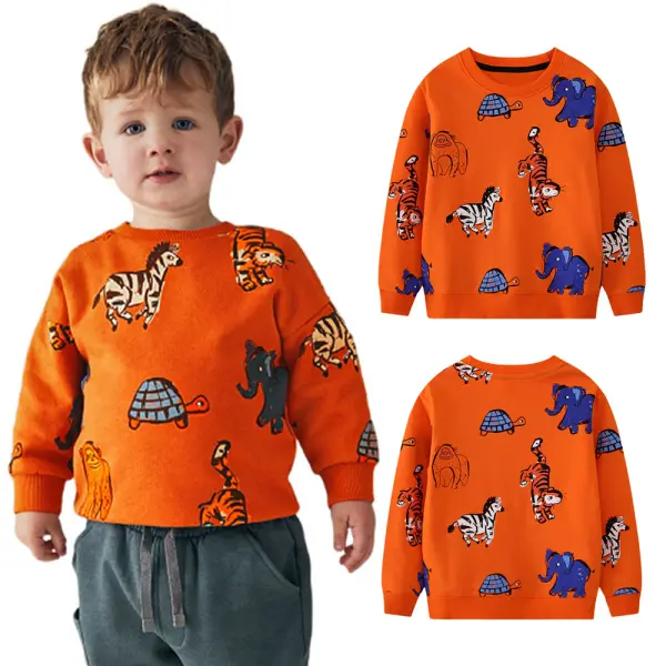 【18M-7Y】Boys Casual Cotton Animal Print Round Neck Sweatshirt - Popopieshop.com 