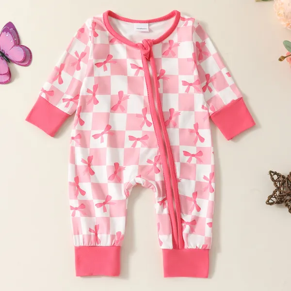 【0M-12M】Baby Girls Cute Bow Print Long Sleeve Jumpsuit - Popopieshop.com 