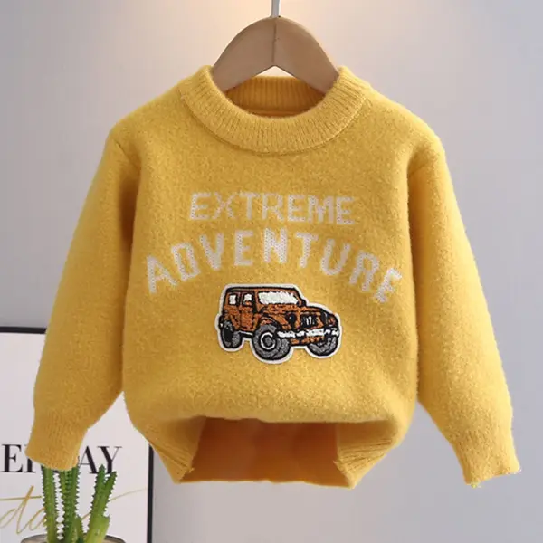 【18M-6Y】Boys Car Embroidery Round Neck Long Sleeve Sweater - Popopieshop.com 