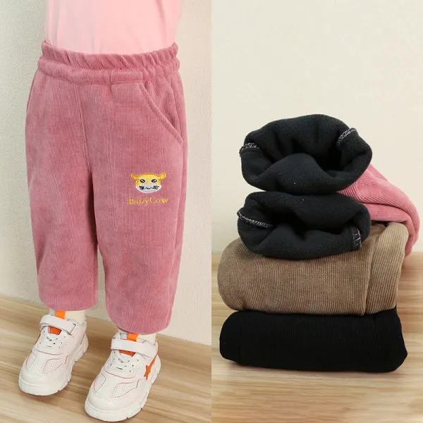 【12M-5Y】Kids Cute Cartoon Cow And Letter Embroidery Padded Fleece Pants - Popopieshop.com 