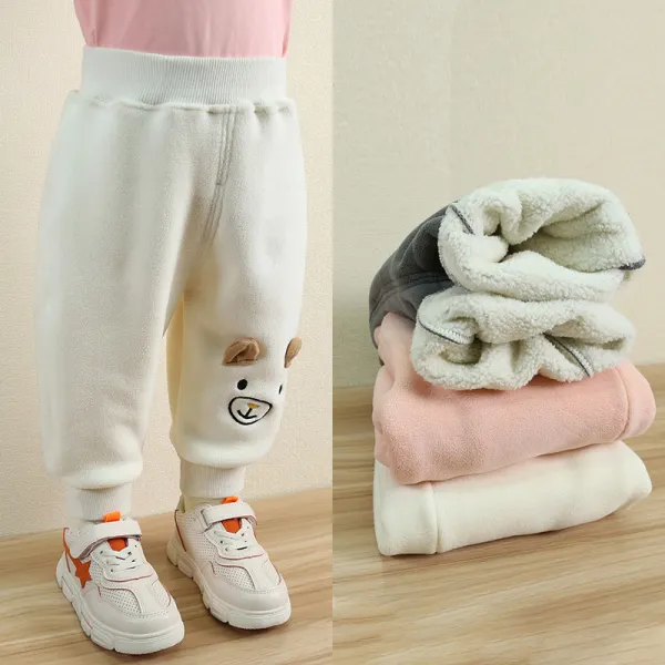 【12M-4Y】Kids Cute Cartoon Puppy Embroidery Padded Fleece Pants - Popopieshop.com 