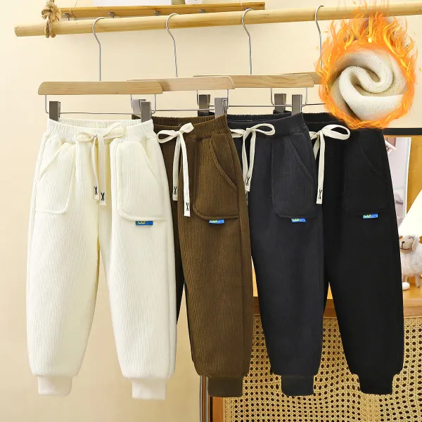 【18M-12Y】Kids Casual Fashion Padded Fleece Solid Color Pants - Popopieshop.com 