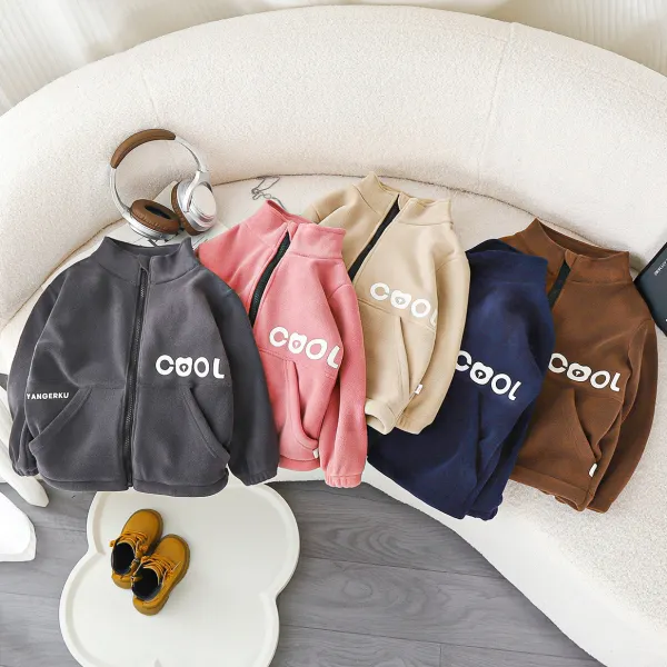 【18M-12Y】Kids Casual Fashionable Letter Print Fleece Jacket - Popopieshop.com 