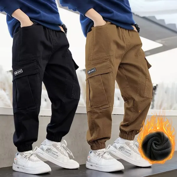 【4Y-15Y】Boys Casual Padded Fleece Solid Color Winter Warm Pants - Popopieshop.com 