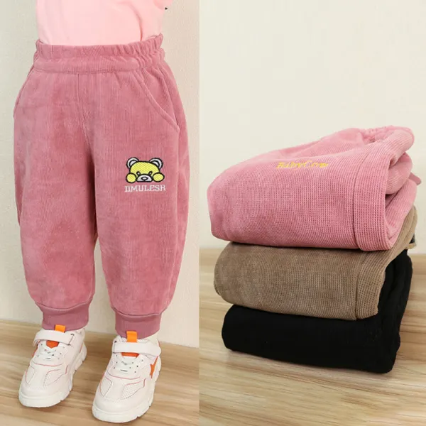 【12M-5Y】Kids Cute Cartoon Bear And Letter Embroidery Padded Fleece Pants - Popopieshop.com 