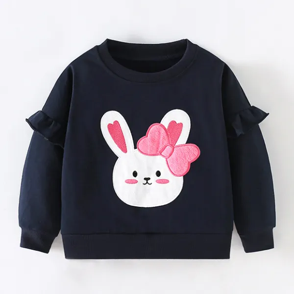 【18M-8Y】Girls Cute Bow Bunny Embroidered Black Sweatshirt - Popopieshop.com 