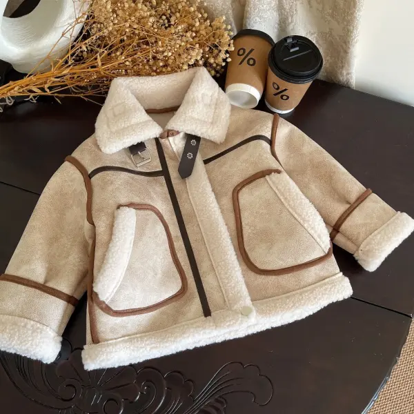 【2Y-8Y】Boys And Girls Vintage Fashion Padded Faux Lambswool Jacket - Popopieshop.com 