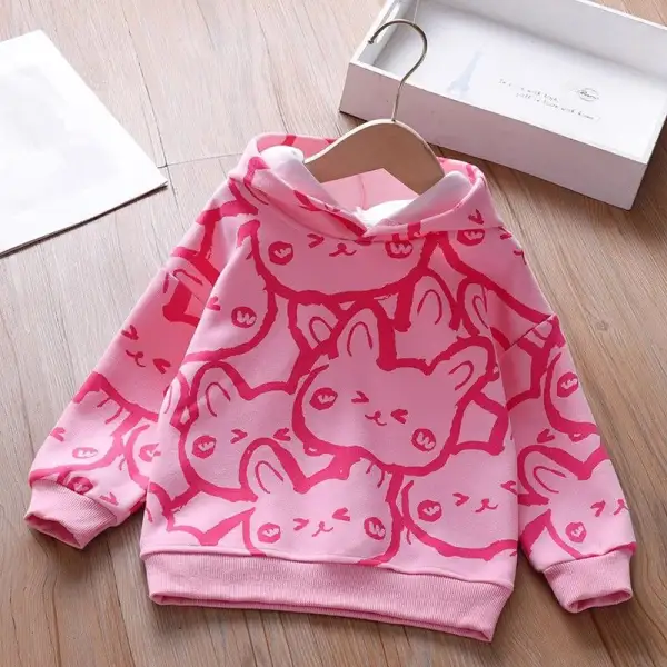 【18M-8Y】Girls Cute Pink Rabbit Print Hooded Sweatshirt - Popopieshop.com 