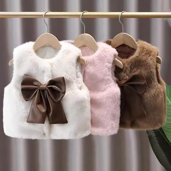 【18M-10Y】Girls Cute Faux Fur Bowknot Vest Coat - Popopieshop.com 