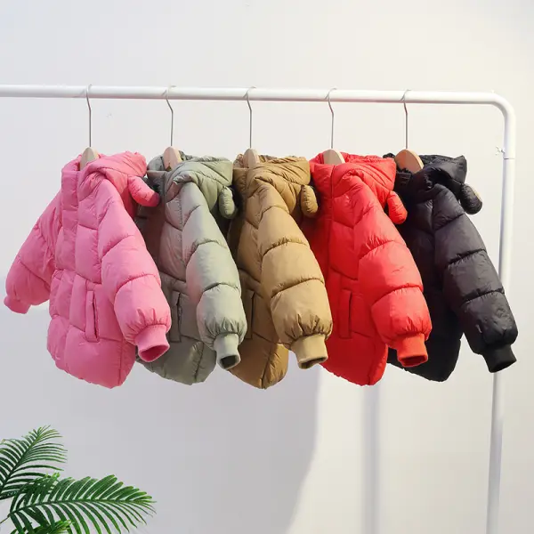 【18M-6Y】Unisex Casual Solid Color Quilted Keep Warm Hooded Down Coat - Popopieshop.com 