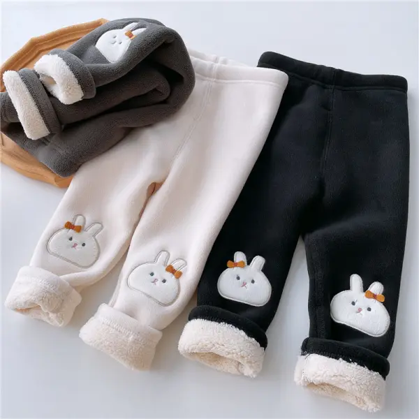 【12M-6Y】Girls Cute Fleece Keep Warm Rabbit Embroidered Pants - Popopieshop.com 