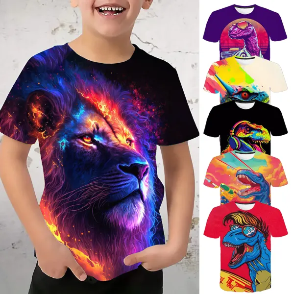 【3Y-15Y】Boys Casual 3D Cartoon Dinosaur Printed Short Sleeve T-shirt - Popopieshop.com 
