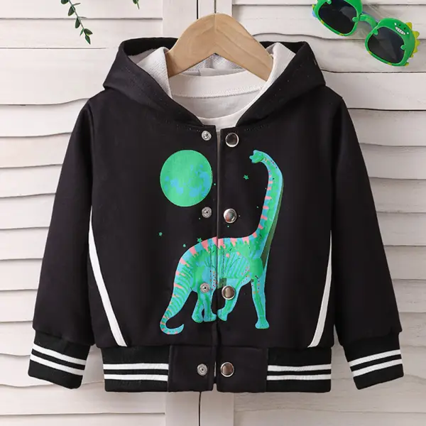 【9M-4Y】Boys Black Dinosaur Print Long Sleeve Hooded Jacket - Popopieshop.com 