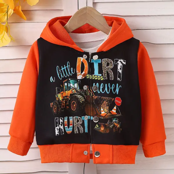 【9M-4Y】Boys Orange Bulldozer Print Long Sleeve Hooded Jacket - Popopie.com 
