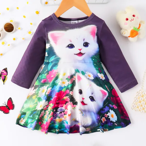 【6M-3Y】Baby Girl Cute Cartoon Print Long Sleeve Dress - Popopieshop.com 