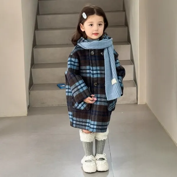【18M-7Y】Girls Stylish Gray And Blue Plaid Tweed Jacket - Popopieshop.com 