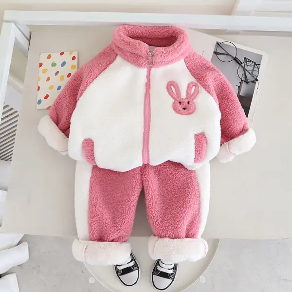 【6M-4Y】2-piece Kids Casual Bunny Embroidered Padded Fleece Jacket And Pants Set Only $36.99 - Popopieshop.com 