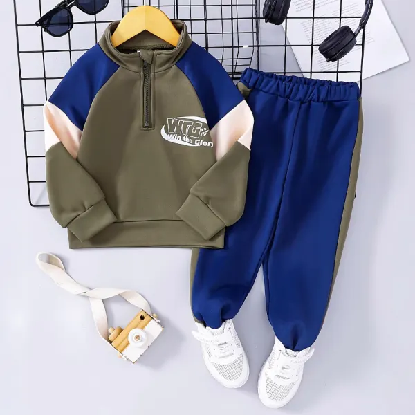 【3Y-7Y】2-piece Boys Casual Colorblock Sweatshirt And Sweatpants Set - Popopieshop.com 