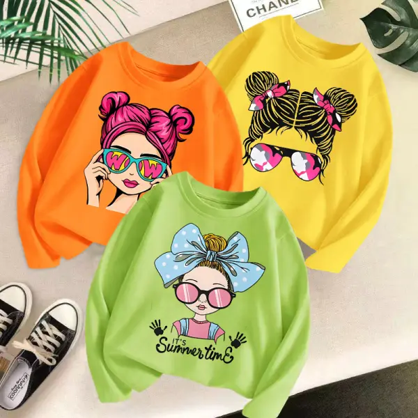 【2Y-10Y】Girls Casual Cotton Cartoon Print Multicolor Long Sleeve T-shirt - Popopieshop.com 