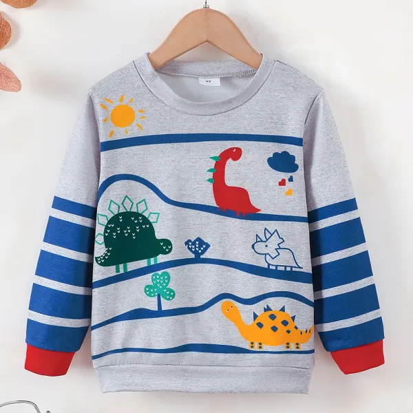 【3Y-7Y】Boys Casual Cartoon Dinosaur Printe Round Neck Sweatshirt - Popopieshop.com 