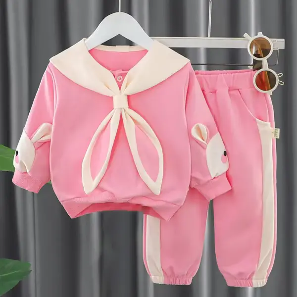 【9M-4Y】2-piece Girls Bunny Embroidered Long Sleeve Sweatshirt And Pants Set - Popopieshop.com 