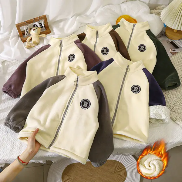 【18M-12Y】Boys Thick Flannel Letter Embroidered Long Sleeve Jacket - Popopieshop.com 