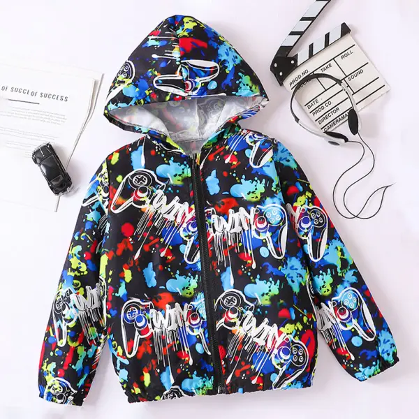 【5Y-12Y】Boys Graffiti Print Long Sleeve Hooded Jacket - Popopie.com 