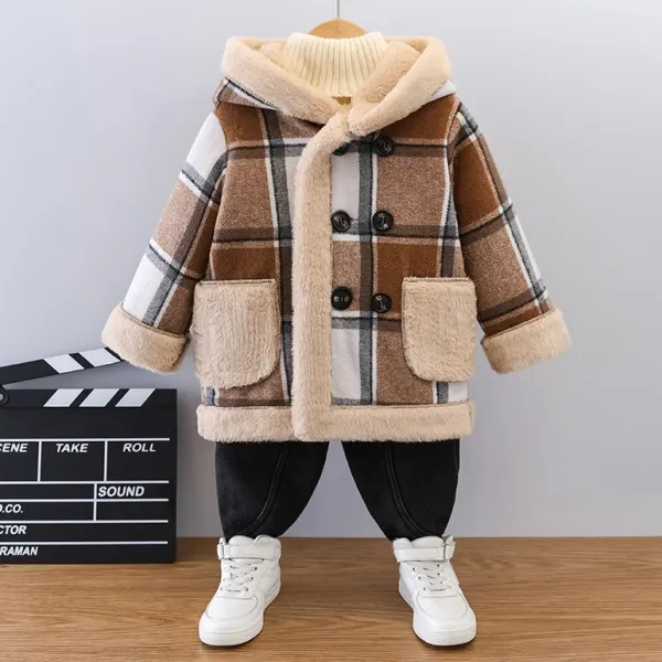 【18M-12Y】Boys Fashionable Padded Fleece Khaki Hooded Jacket - Popopieshop.com 