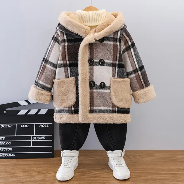 【18M-12Y】Boys Fashionable Padded Fleece Khaki Hooded Jacket - Podoasis.com 