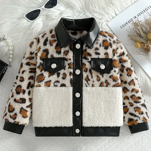 【3Y-7Y】Girls Casual Fashion Leopard Pattern Padded Fleece Jacket - Popopieshop.com 