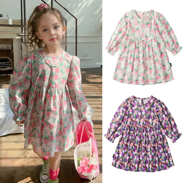 【18M-8Y】Girls Sweet Floral Puff Sleeve Dress - Popopieshop.com 