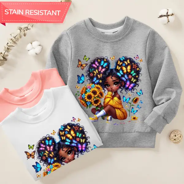 【12M-9Y】Girl Cotton Stain Resistant Butterfly Girl Print Long Sleeve Sweatshirt - Popopieshop.com 