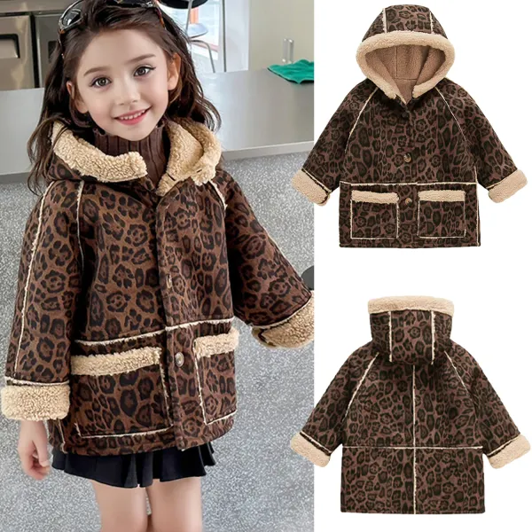 【18M-8Y】Girls Fashion Leopard Plush Leather Keep Warm Hooded Coat - Popopieshop.com 