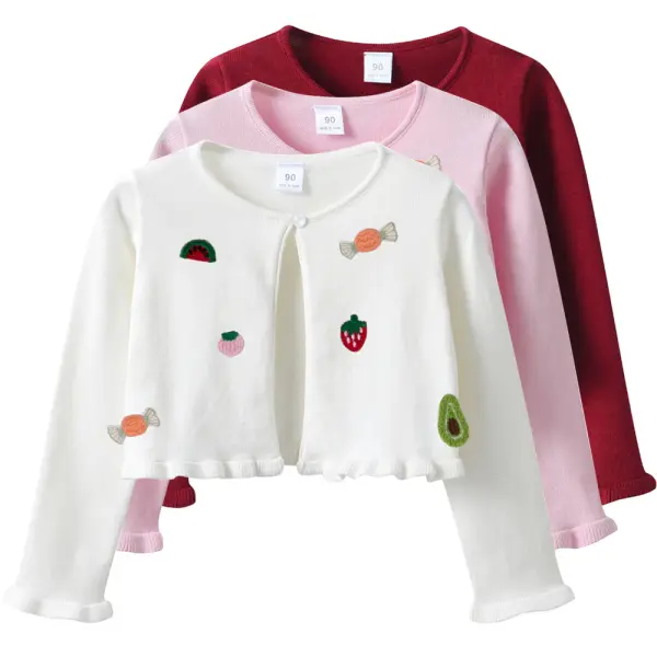 【18M-12Y】Girls Sweet Candy Strawberry Embroidery Ruffled Long Sleeve Jacket - Popopieshop.com 