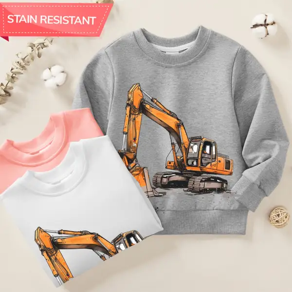 【12M-9Y】Boy Cotton Stain Resistant Excavator Print Long Sleeve Sweatshirt - Popopieshop.com 