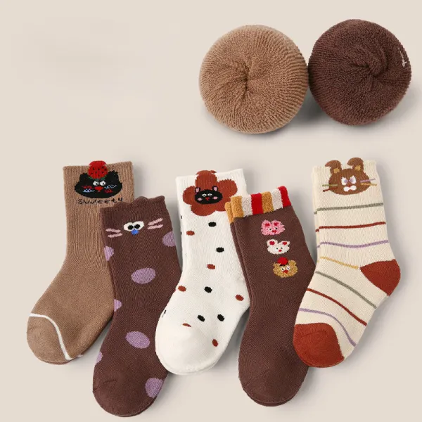 5-pack Cute Cotton Breathable Cartoon Jacquard Mid-calf Socks - Popopieshop.chimpone.com 