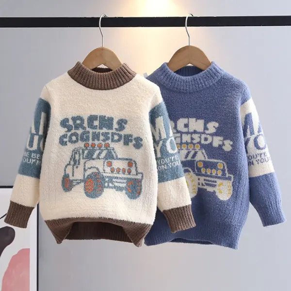 【3Y-10Y】Boys Car Pattern Round Neck Long Sleeve Sweatshirt - Popopieshop.com 