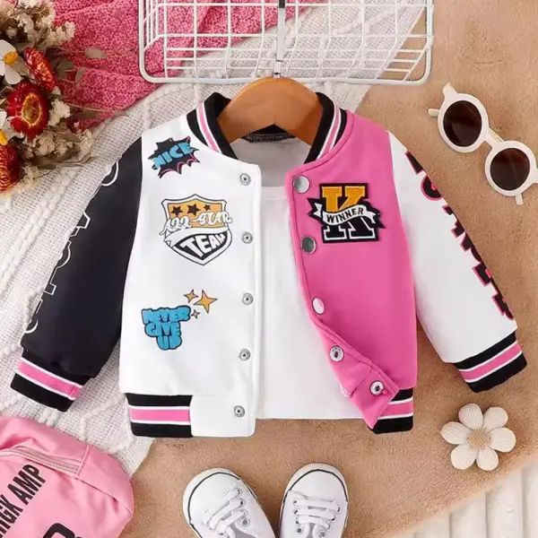 【1Y-8Y】Girls Letter Print Baseball Jacket (T-shirt Not Included) - Popopieshop.com 
