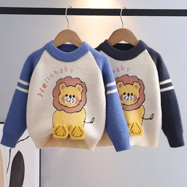 【18M-6Y】Boys Lion Pattern Round Neck Long Sleeve Sweatshirt - Popopieshop.com 