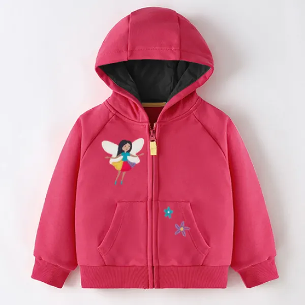 【1Y-7Y】Girls Cute Elf And Flower Embroidered Rose Hooded Sweatshirt - Popopieshop.com 