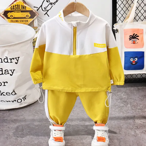 【12M-5Y】2-piece Boys Casual Sport Colorblock High Neck Sweatshirt And Pants Set - Popopieshop.com 