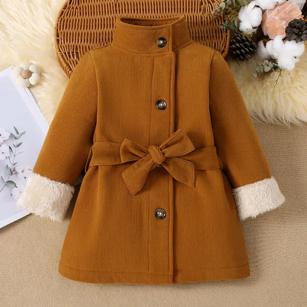 【18M-6Y】Girls Fashion Corduroy Plus Velvet Keep Warm High Neck Coat - Popopieshop.com 