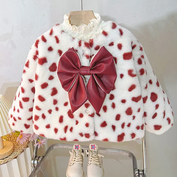 【12M-5Y】Girls Cute Leopard Print Faux Fur Keep Warm Bowknot Long Sleeve Coat - Popopieshop.com 