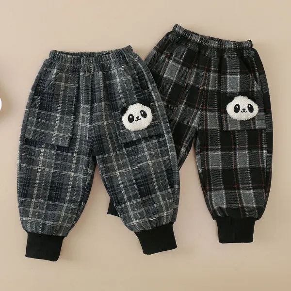 【12M-5Y】Boys Fleece Keep Warm Plaid Casual Pants - Popopieshop.com 